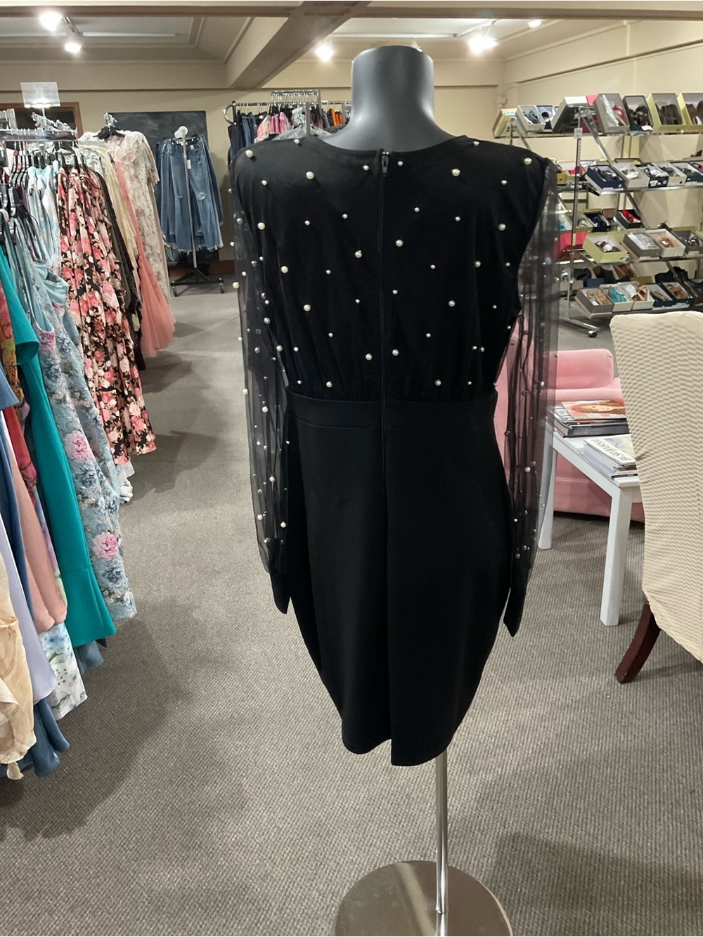 Symphony Black Pearl-Accent Long Sleeve Dress